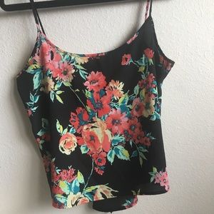 3/$15 black floral camisole with open back #382
